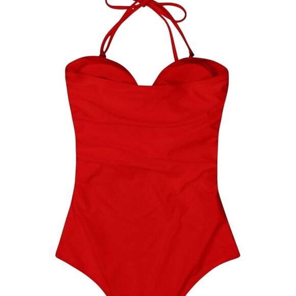 Stunning Red Bandeau Tie Front Cut Out One Piece Swimsuit Size XL - Picture 8 of 9